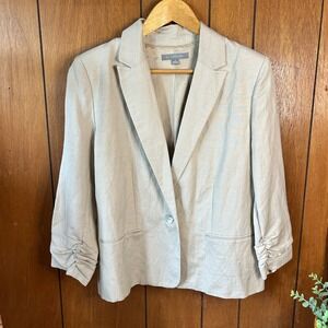 NY Collection Beige Single-Button Linen Blend Blazer Size 14